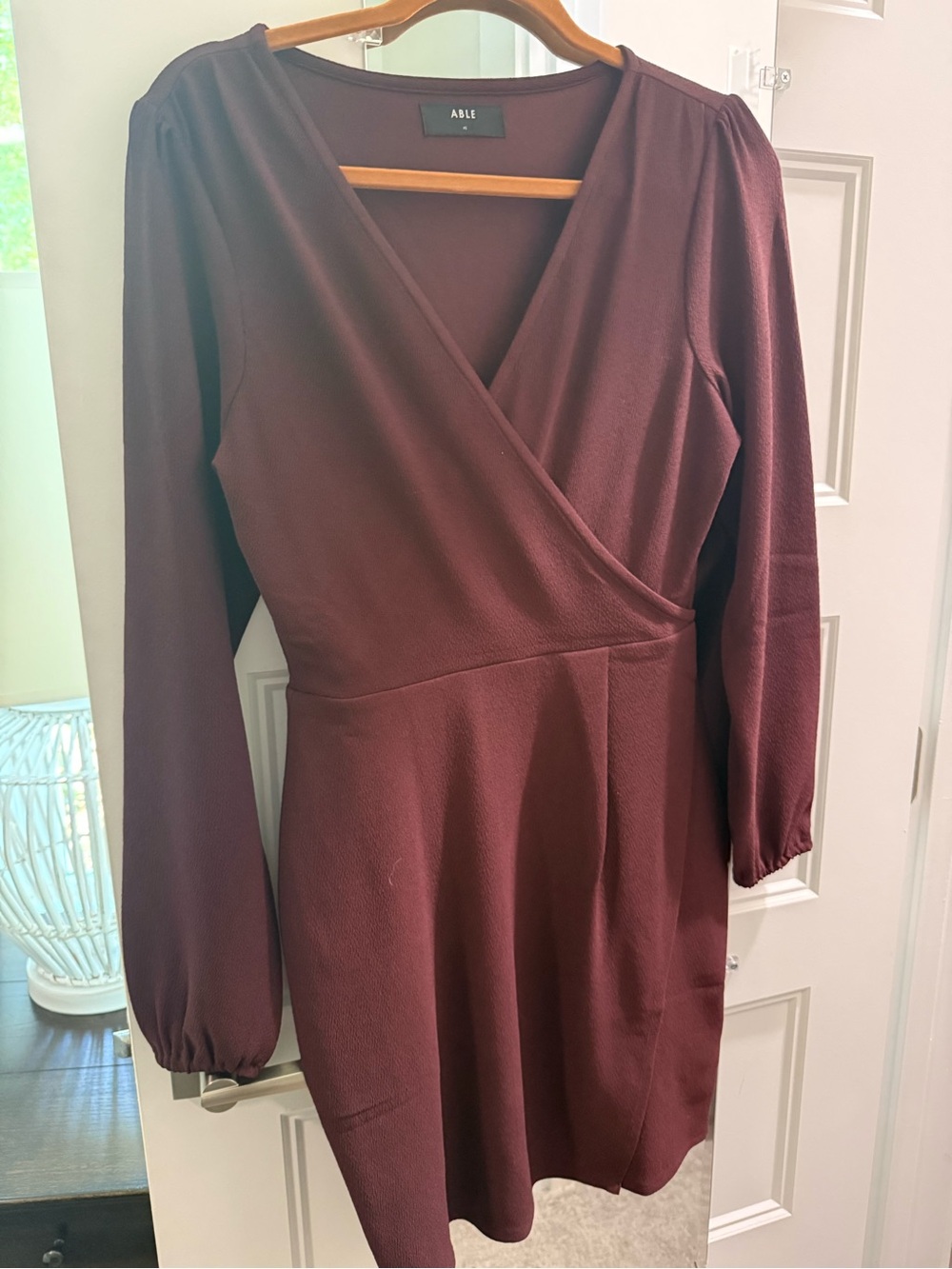 ABLE Wine Wrap-Front Long Sleeve Dress